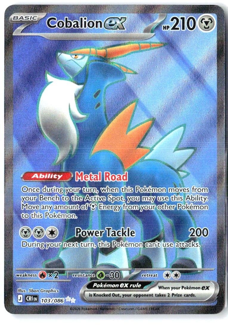 Cobalion ex 103/086 Ultra Rare Chaos Rising Pokemon Holo Near Mint0