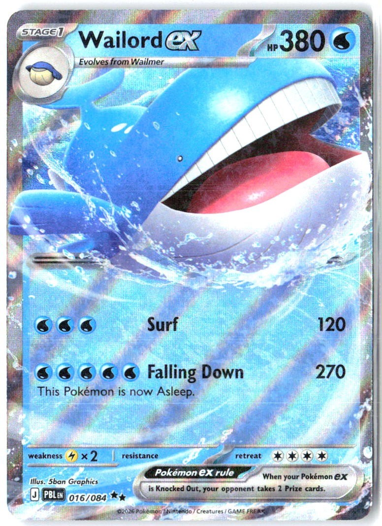 Wailord ex 016/084 Double Rare Pitch Black Pokemon Holo Near Mint0