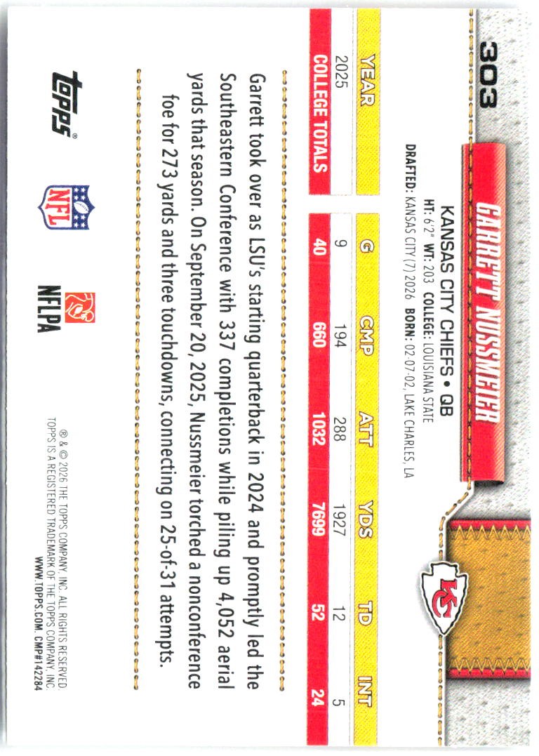 2026 Topps Flagship #303 Garrett Nussmeier1