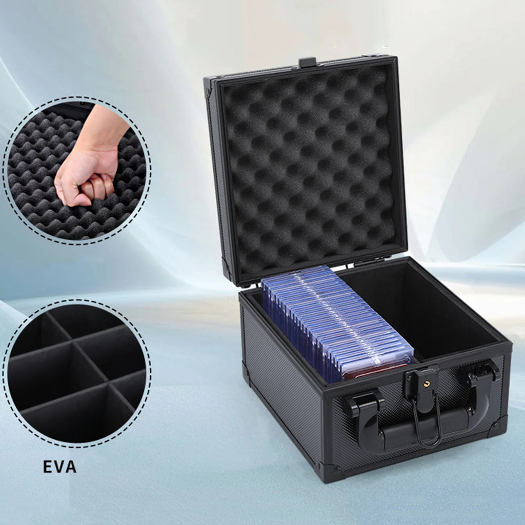 Card Storage Boxs Trading Organizer Aluminum Collection Box Sturdy Versatile Aluminum with EVA Foam Protection 4 Compartments