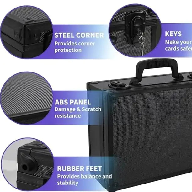 Card Storage Boxs Trading Organizer Aluminum Collection Box Sturdy Versatile Aluminum with EVA Foam Protection 4 Compartments