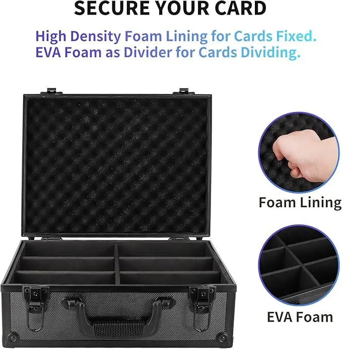 Card Storage Boxs Trading Organizer Aluminum Collection Box Sturdy Versatile Aluminum with EVA Foam Protection 4 Compartments