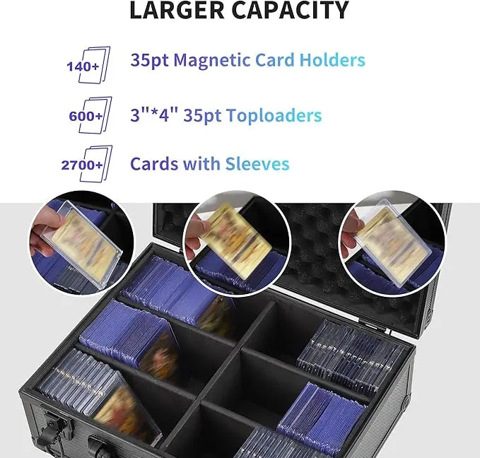 Card Storage Boxs Trading Organizer Aluminum Collection Box Sturdy Versatile Aluminum with EVA Foam Protection 4 Compartments