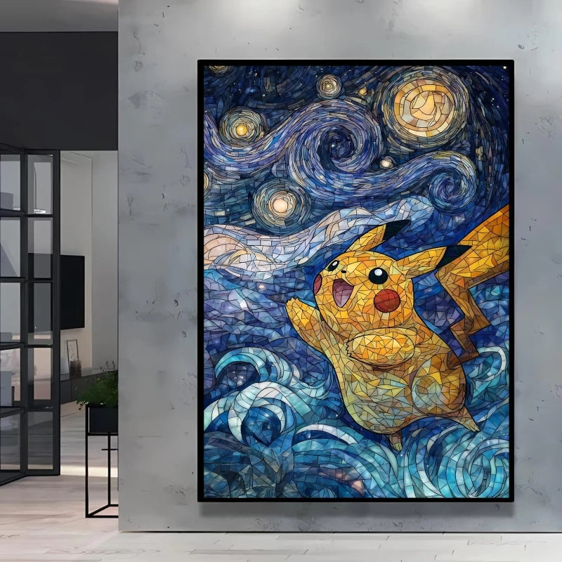Van Gogh Style Pokemon Pikachu Wall Decoration Multiple Characters Are Available Creating A Unique Artistic Space for Your Home