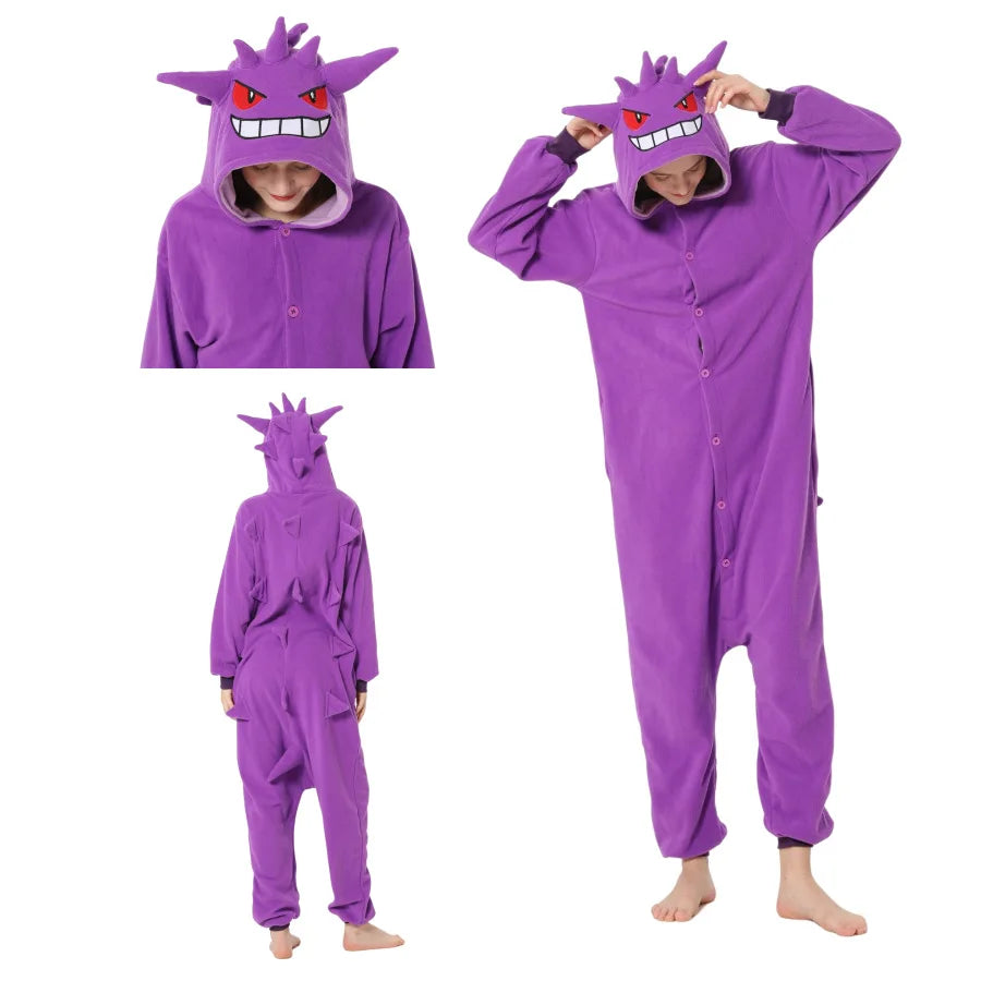 Anime Cartoon Pokemon Pikachu Bulbasaur Gengar One-Piece Pajamas Autumn Winter New Cosplay Casual Home Pajamas Gift for Friends