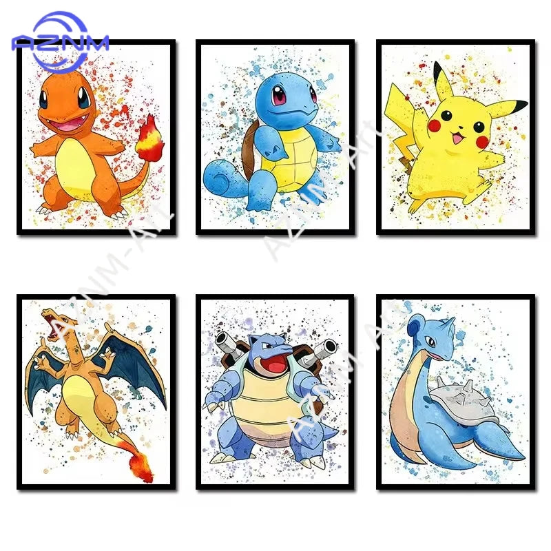 1PC Anime Pokemon Canvas Painting Charmander Squirtle Poster and Print Wall Art Picture Home Decor Kids Gifts