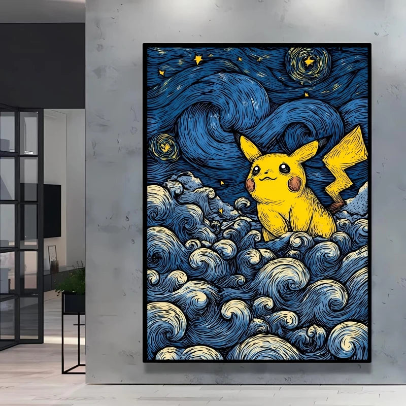 Van Gogh Style Pokemon Pikachu Wall Decoration Multiple Characters Are Available Creating A Unique Artistic Space for Your Home