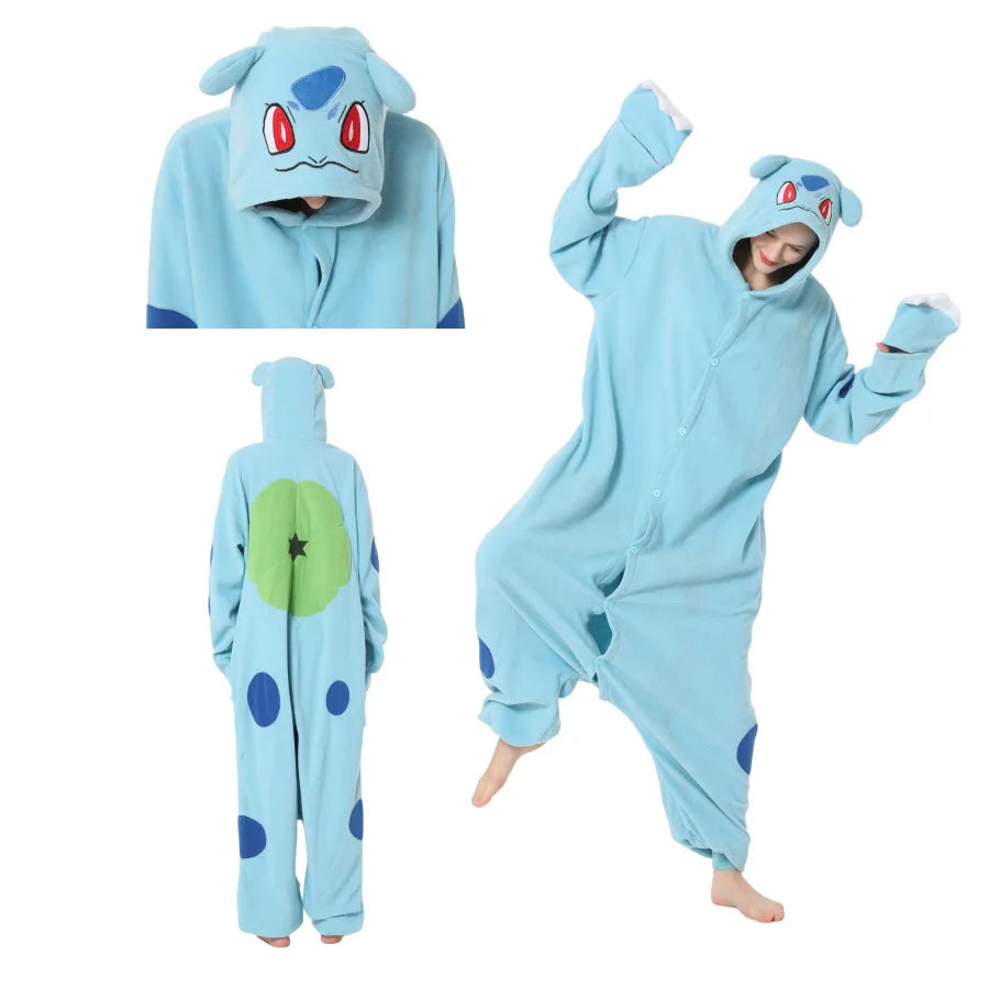 Anime Cartoon Pokemon Pikachu Bulbasaur Gengar One-Piece Pajamas Autumn Winter New Cosplay Casual Home Pajamas Gift for Friends