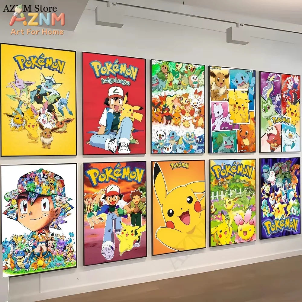 1PC ，P-Pokemon Japanese Anime Whitepaper Poster  Coffee House Bar Aesthetic Art Wall Painting
