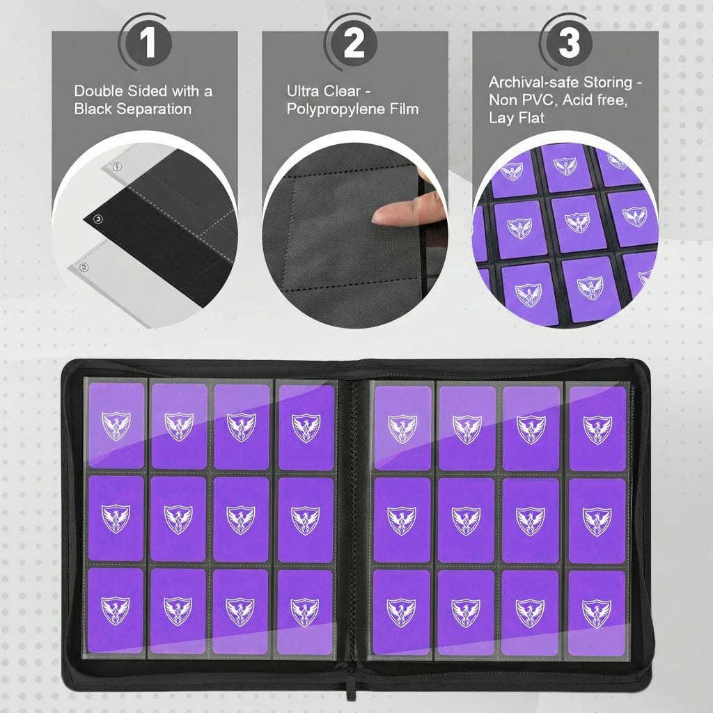 12-Pocket Trading Card Binder, Collectible Card Holder That Can Accommodate 480 Cards, Zippered Premium Card Binder Suitable for Tcg Cards/Game Cards/Sports Cards/Yu-Gi-Oh!, Magic: the Gathering, and Trading Cards