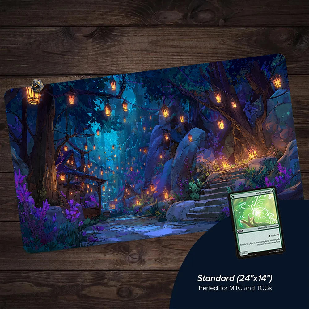 Mysterious Forest Secret Realm TCG Playmat 35X60CM Magic Card Battle Mat Non-Slip Durable Stitched Edge Tabletop Playmat