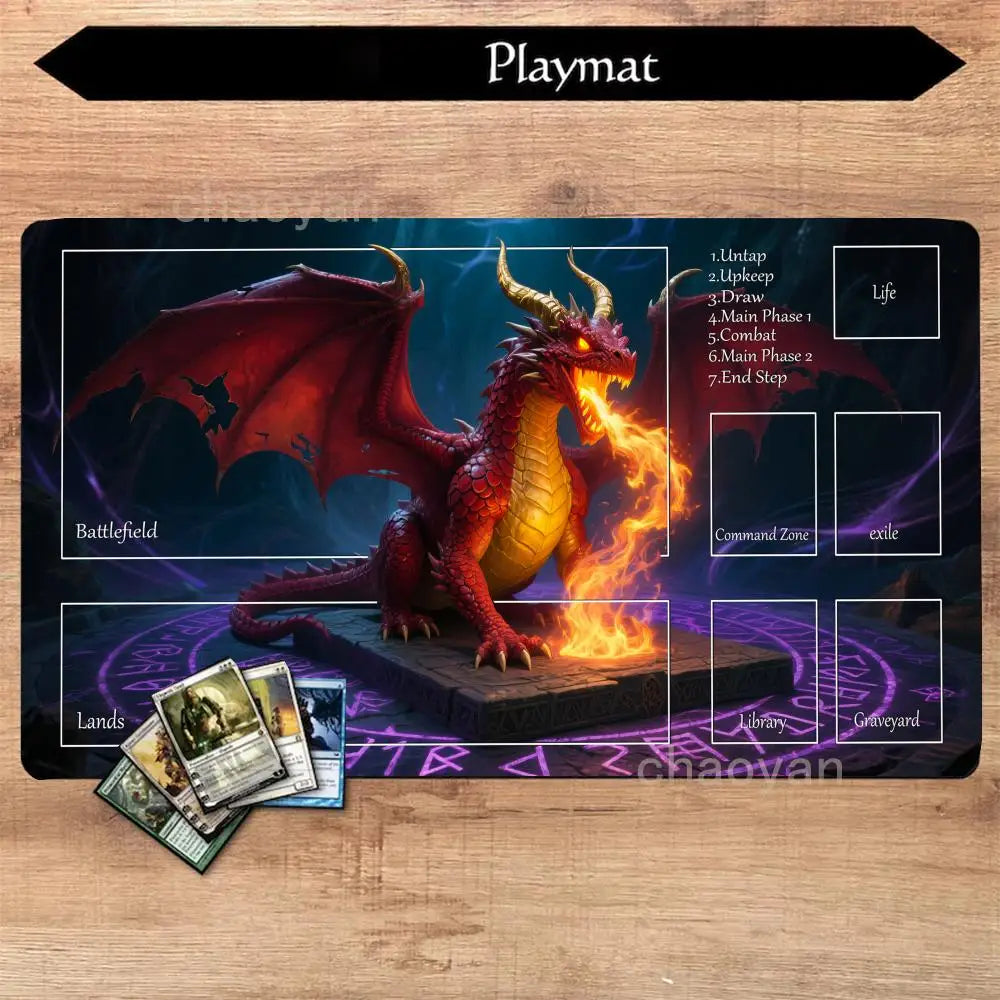 Playmat TCG Playmat Dragon Mouse Mat Anti-Slip Durable Stitched Edge 35X60CM Desk Mat Tapete Magic