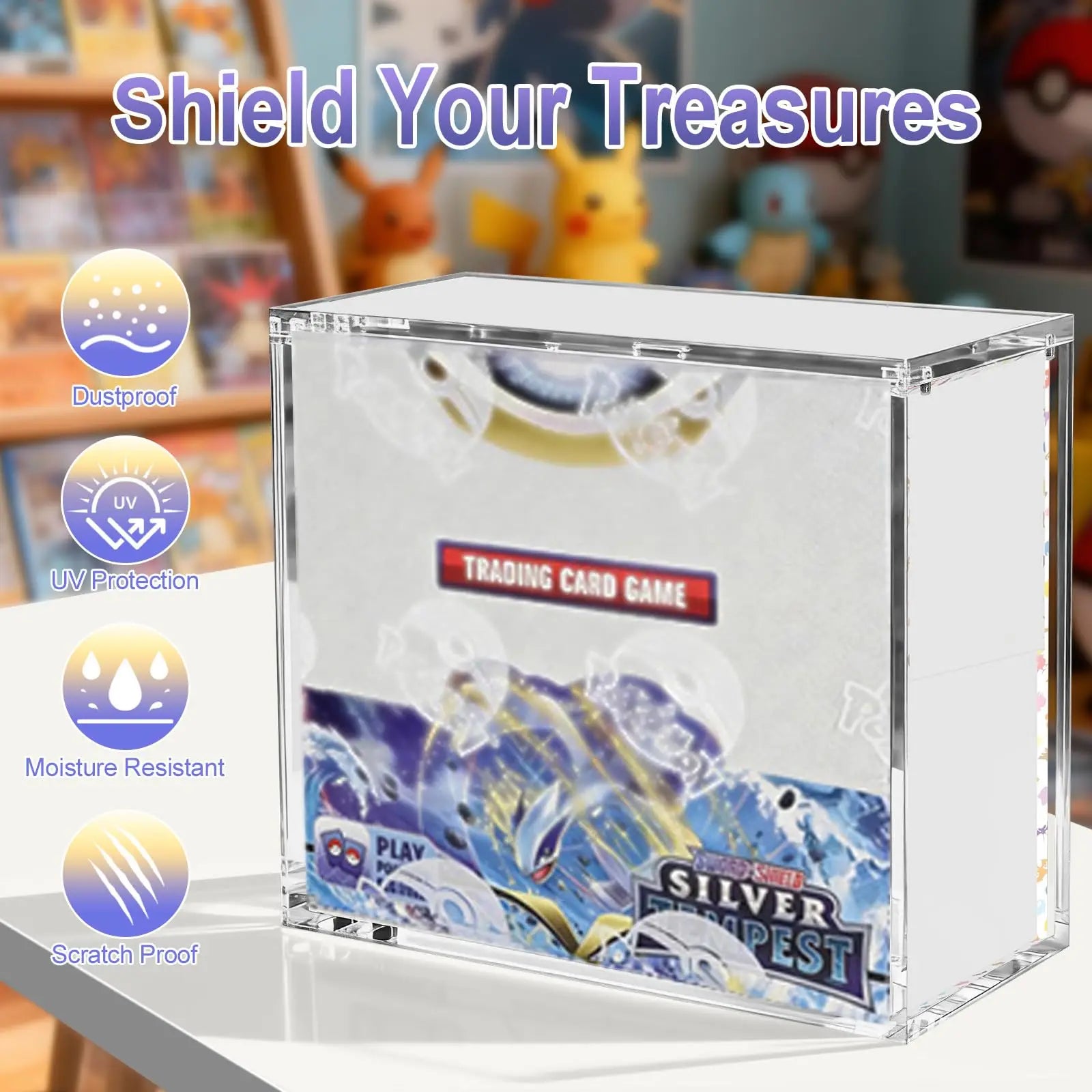 Clear Acrylic Display Case Self-closing Magnetic Cover UV Protection Compatible with Pokemon TCG Cards, Collectible Protection
