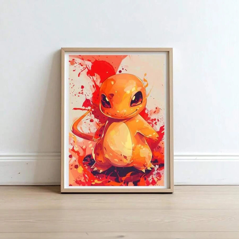 Frameless Anime Pokemon Pikachu Charmander Bulbasaur Squirtle Poster HD Canvas Painting Home Living Room Painting Wall Art  Gift