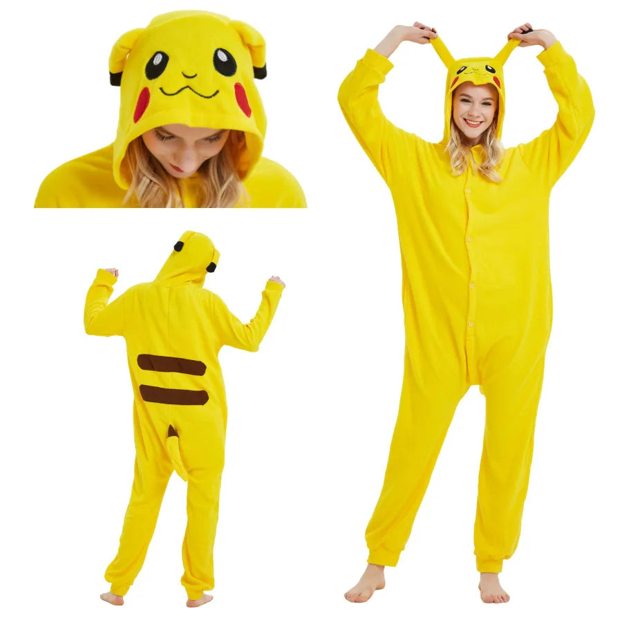 Anime Cartoon Pokemon Pikachu Bulbasaur Gengar One-Piece Pajamas Autumn Winter New Cosplay Casual Home Pajamas Gift for Friends