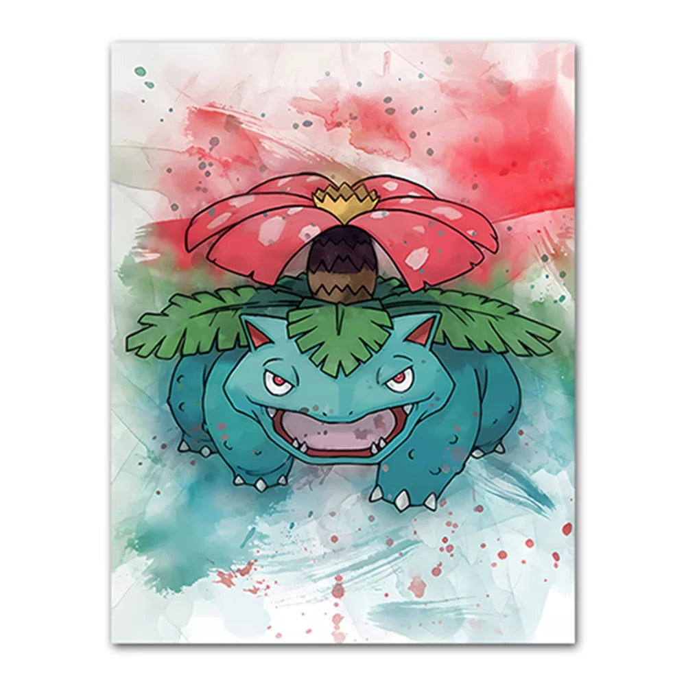 Anime Pokemon Canvas Painting Bulbasaur Charmander Squirtle Poster and Print Watercolor Wall Art Picture Home Decor Kids Gift