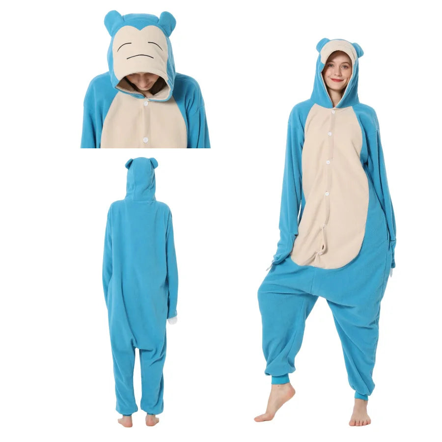 Anime Cartoon Pokemon Pikachu Bulbasaur Gengar One-Piece Pajamas Autumn Winter New Cosplay Casual Home Pajamas Gift for Friends
