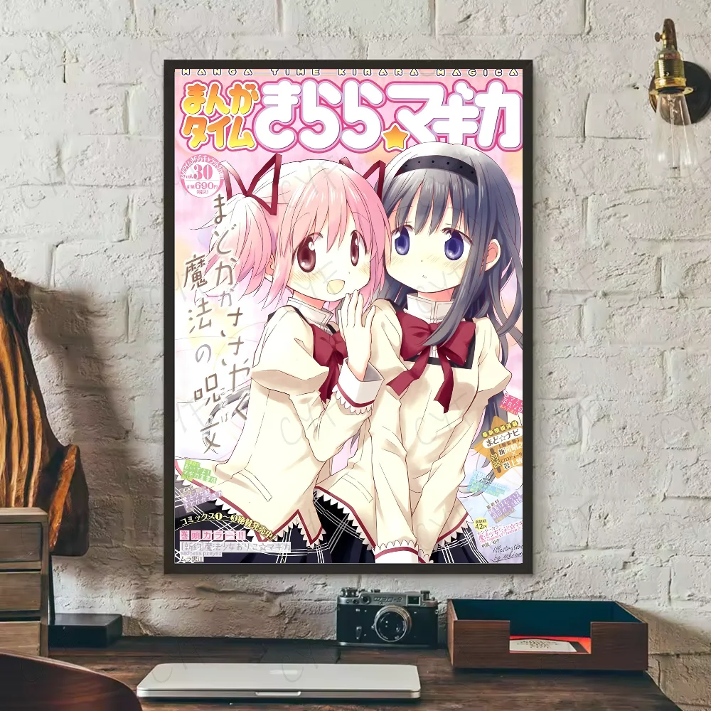 Anime P-Puella Magi Madoka Magica Girl Poster Waterproof Wall Art Sticker For Bar Living Room Vintage Decor High Quality Print