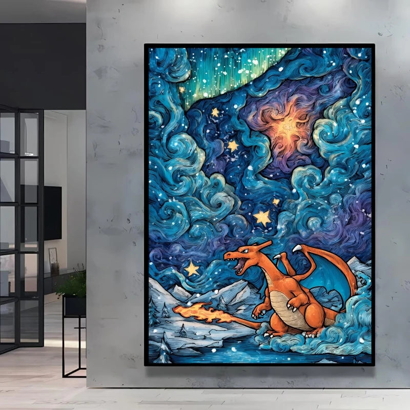 Van Gogh Style Pokemon Pikachu Wall Decoration Multiple Characters Are Available Creating A Unique Artistic Space for Your Home