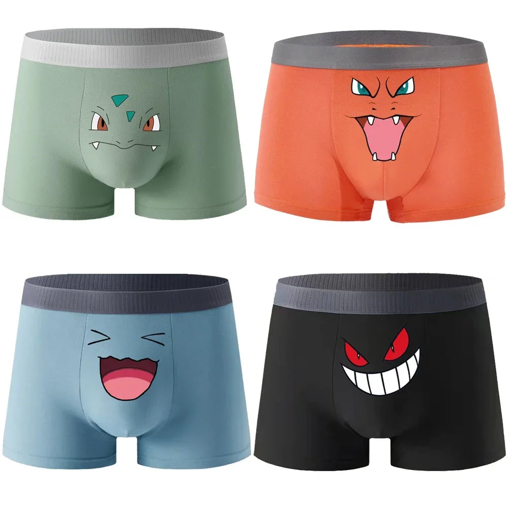 Pokemon Men's Underwear Bulbasaur Squirtle Gengar Charizard Pikachu Anime Kawaii Graphene 3A Antibacterial Underpants Cotton