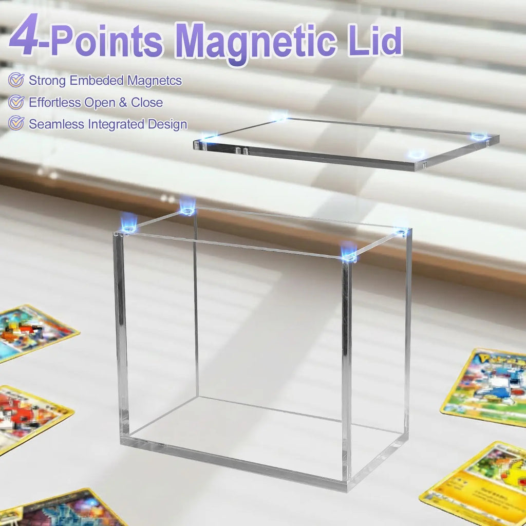 Clear Acrylic Display Case Self-closing Magnetic Cover UV Protection Compatible with Pokemon TCG Cards, Collectible Protection