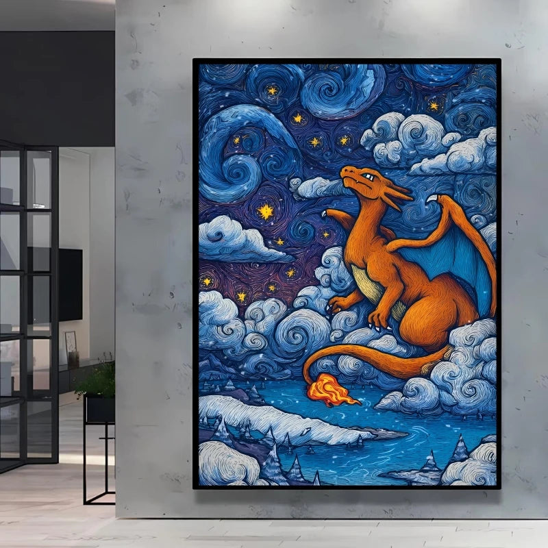 Van Gogh Style Pokemon Pikachu Wall Decoration Multiple Characters Are Available Creating A Unique Artistic Space for Your Home