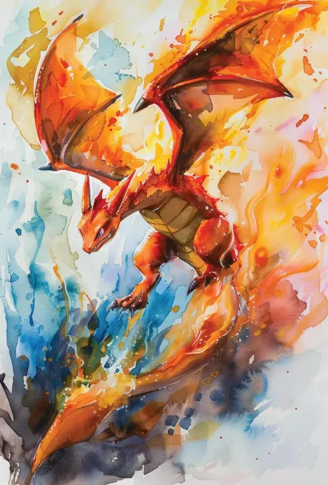 Watercolor Pokemon Canvas Wall Art Pikachu Charmander Squirtle Bulbasaur Charizard Blastoise Anime Poster Kid Nursery Room Decor
