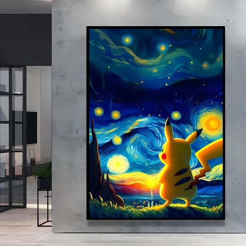 Van Gogh Style Pokemon Pikachu Wall Decoration Multiple Characters Are Available Creating A Unique Artistic Space for Your Home
