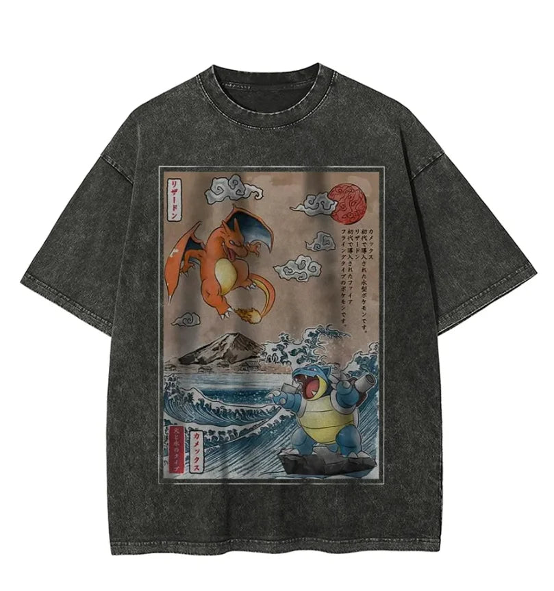 Pok é mon Men's Street Style Anime Printed Cotton T-shirt 2026 Summer Trendy Casual Wear