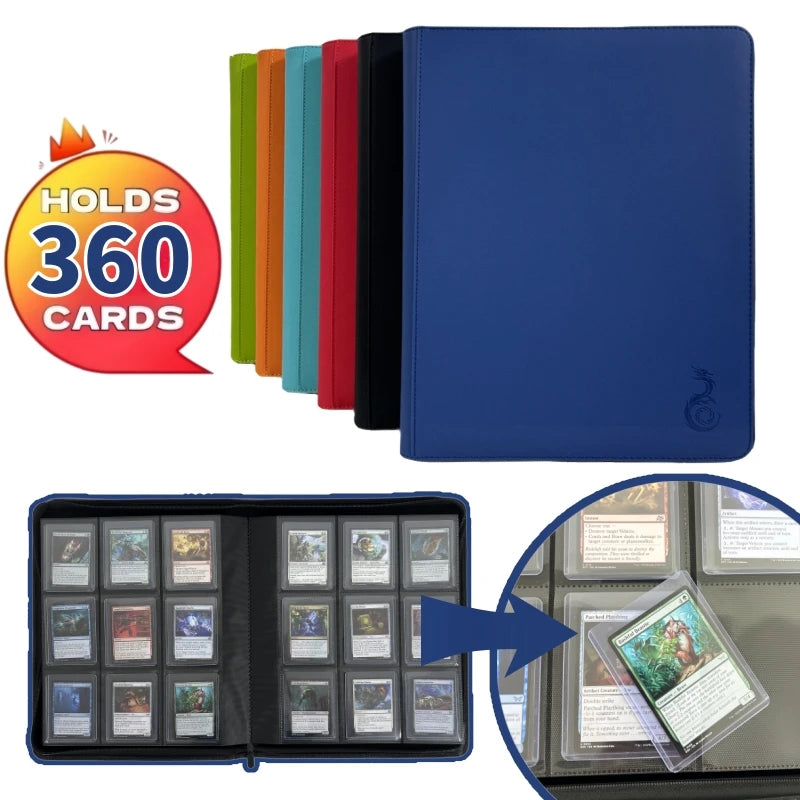 9-Pocket Toploader Binder, Top Loader Binder for Cards, Holds 360, Card Folders for Trading Cards or Sports Cards in 3 X 4''