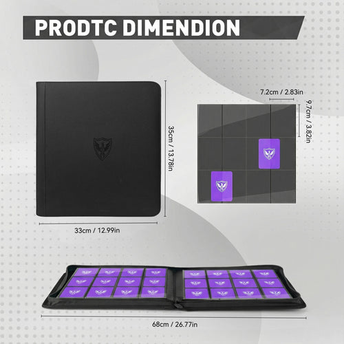 12-Pocket Trading Card Binder, Collectible Card Holder That Can Accommodate 480 Cards, Zippered Premium Card Binder Suitable for Tcg Cards/Game Cards/Sports Cards/Yu-Gi-Oh!, Magic: the Gathering, and Trading Cards