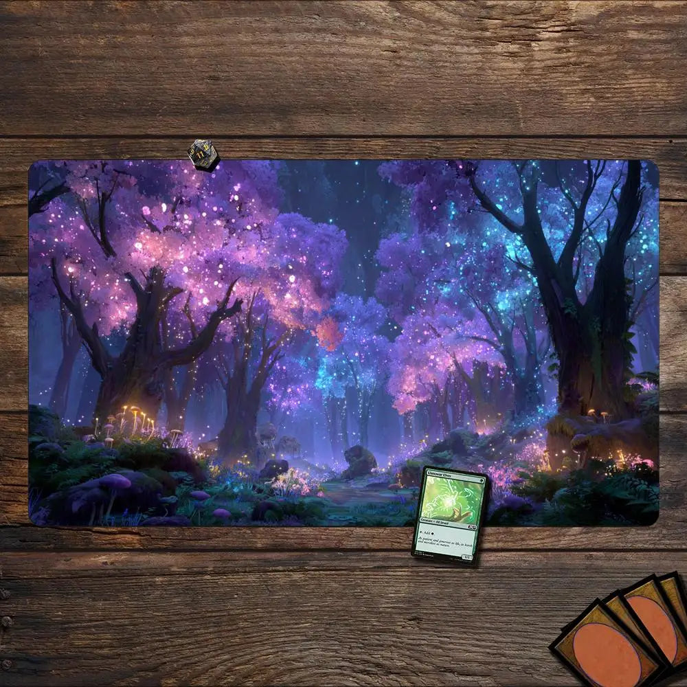 Mysterious Forest Secret Realm TCG Playmat 35X60CM Magic Card Battle Mat Non-Slip Durable Stitched Edge Tabletop Playmat