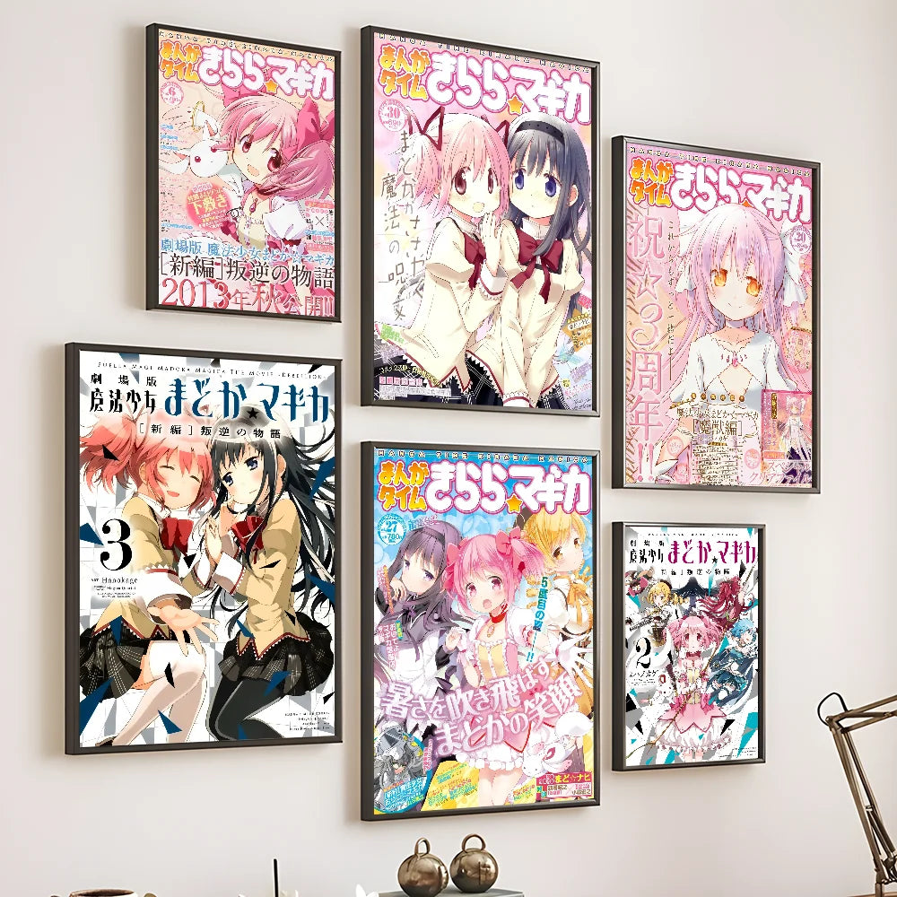 Anime P-Puella Magi Madoka Magica Girl Poster Waterproof Wall Art Sticker For Bar Living Room Vintage Decor High Quality Print