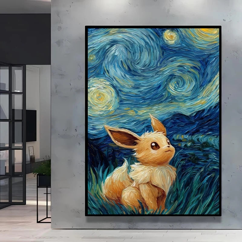 Van Gogh Style Pokemon Pikachu Wall Decoration Multiple Characters Are Available Creating A Unique Artistic Space for Your Home