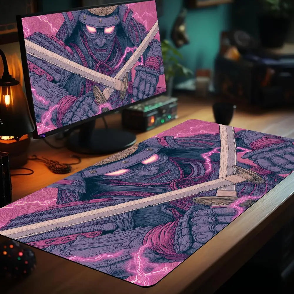 Cyberart Style Fantasy Samurai Design TCG Playmat Magic Card Battle Mat 35X60CM Tapete Magic Mat Non-Slip Durable Stitched Edge