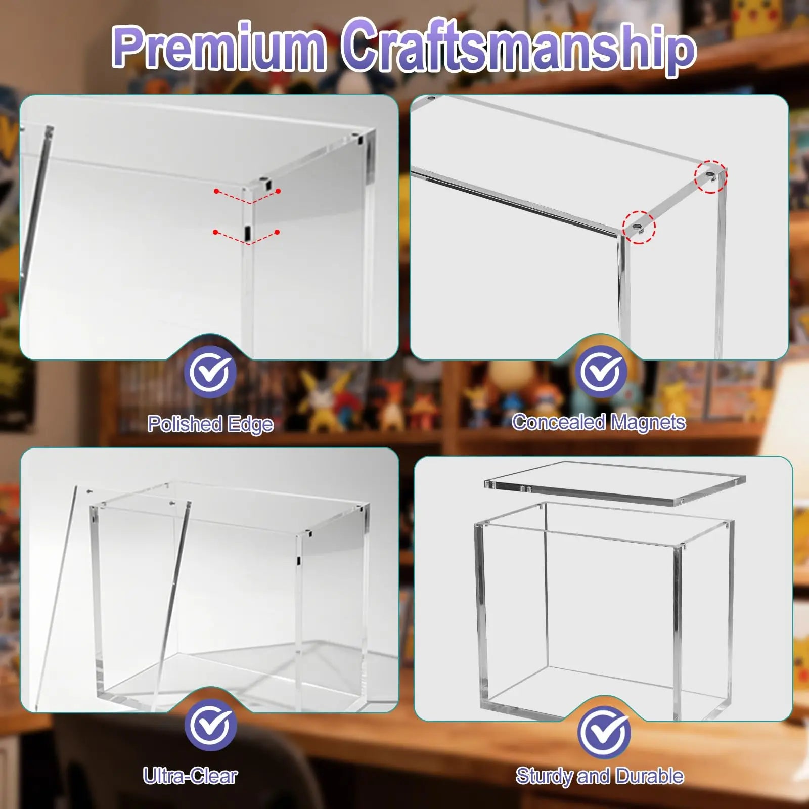 Clear Acrylic Display Case Self-closing Magnetic Cover UV Protection Compatible with Pokemon TCG Cards, Collectible Protection
