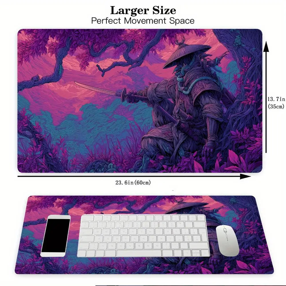 Cyberart Style Fantasy Samurai Design TCG Playmat Magic Card Battle Mat 35X60CM Tapete Magic Mat Non-Slip Durable Stitched Edge