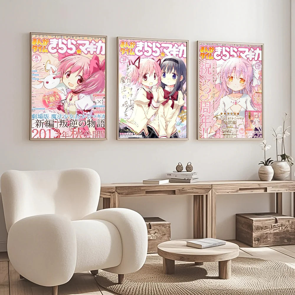Anime P-Puella Magi Madoka Magica Girl Poster Waterproof Wall Art Sticker For Bar Living Room Vintage Decor High Quality Print