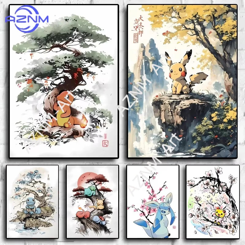 1pc Canvas Artwork Painting Classic Pokemon Poster Pikachu Home Living Room Wall Decoration Picture Children's Room Decoration