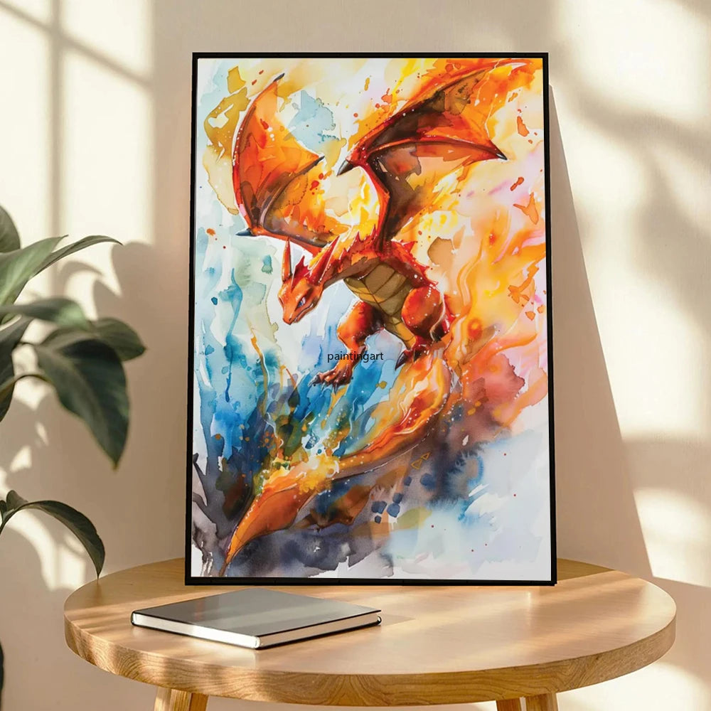 Watercolor Pokemon Canvas Wall Art Pikachu Charmander Squirtle Bulbasaur Charizard Blastoise Anime Poster Kid Nursery Room Decor