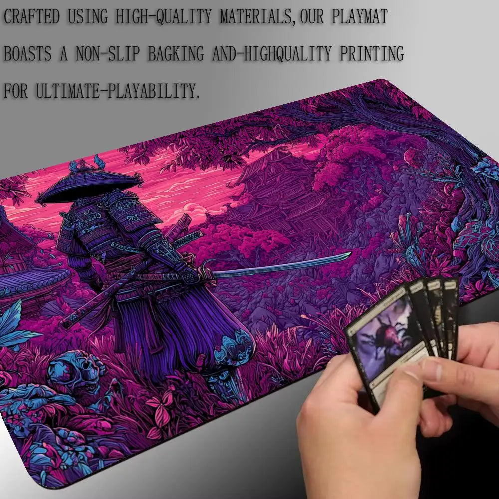 Cyberart Style Fantasy Samurai Design TCG Playmat Magic Card Battle Mat 35X60CM Tapete Magic Mat Non-Slip Durable Stitched Edge