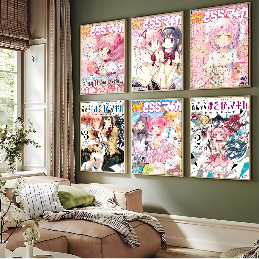 Anime P-Puella Magi Madoka Magica Girl Poster Waterproof Wall Art Sticker For Bar Living Room Vintage Decor High Quality Print