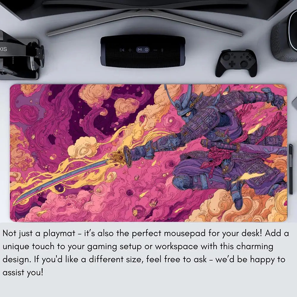 Cyberart Style Fantasy Samurai Design TCG Playmat Magic Card Battle Mat 35X60CM Tapete Magic Mat Non-Slip Durable Stitched Edge