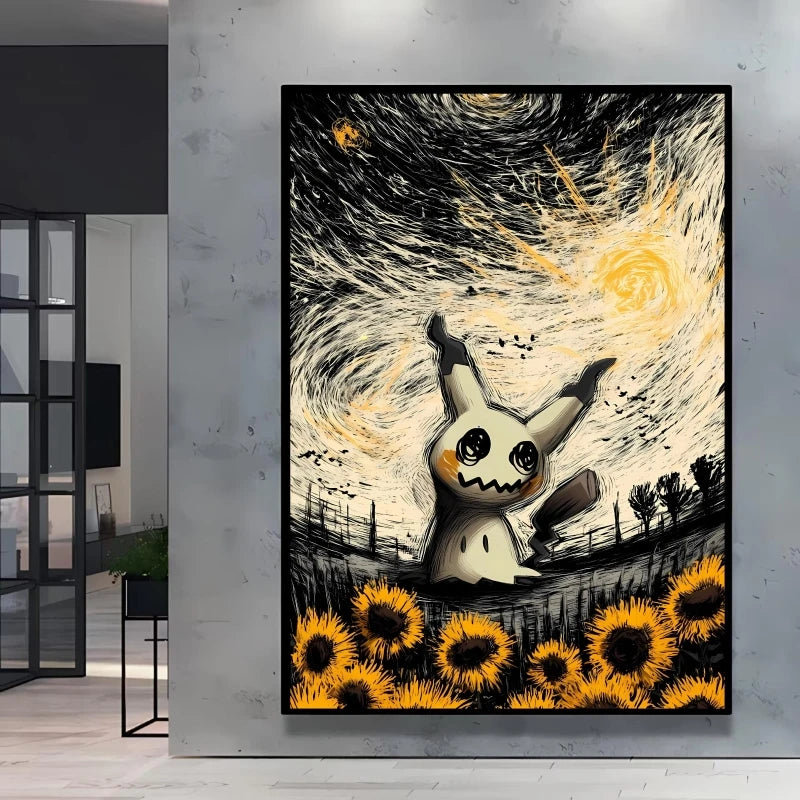 Van Gogh Style Pokemon Pikachu Wall Decoration Multiple Characters Are Available Creating A Unique Artistic Space for Your Home