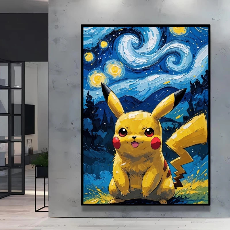 Van Gogh Style Pokemon Pikachu Wall Decoration Multiple Characters Are Available Creating A Unique Artistic Space for Your Home
