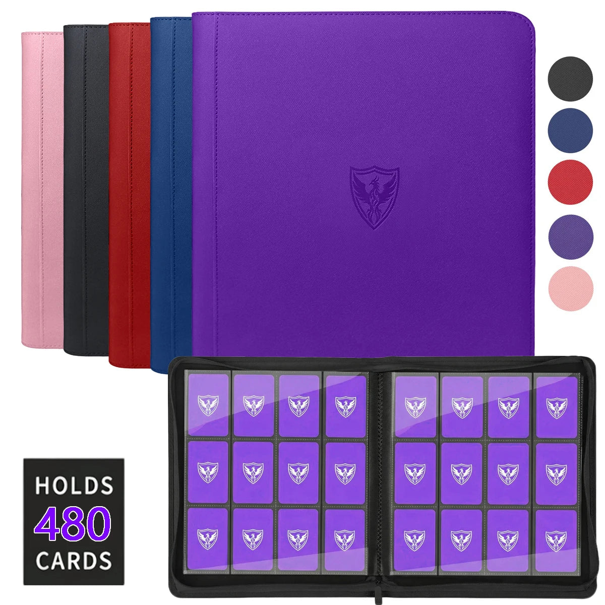 12-Pocket Trading Card Binder, Collectible Card Holder That Can Accommodate 480 Cards, Zippered Premium Card Binder Suitable for Tcg Cards/Game Cards/Sports Cards/Yu-Gi-Oh!, Magic: the Gathering, and Trading Cards
