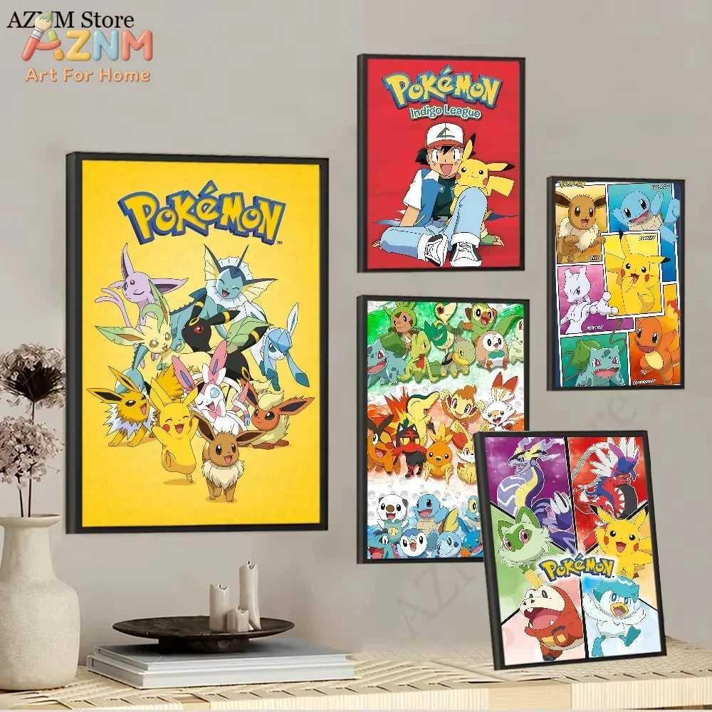 1PC ，P-Pokemon Japanese Anime Whitepaper Poster  Coffee House Bar Aesthetic Art Wall Painting