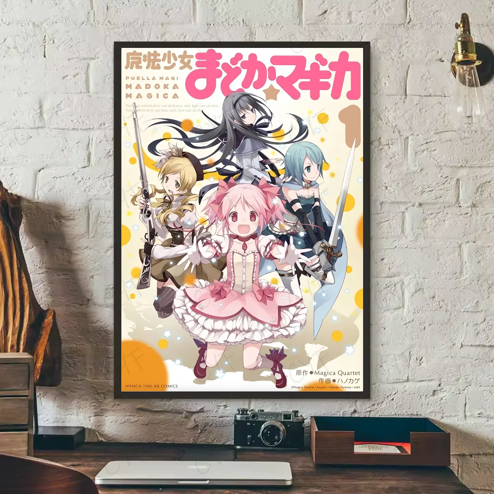 Anime P-Puella Magi Madoka Magica Girl Poster Waterproof Wall Art Sticker For Bar Living Room Vintage Decor High Quality Print