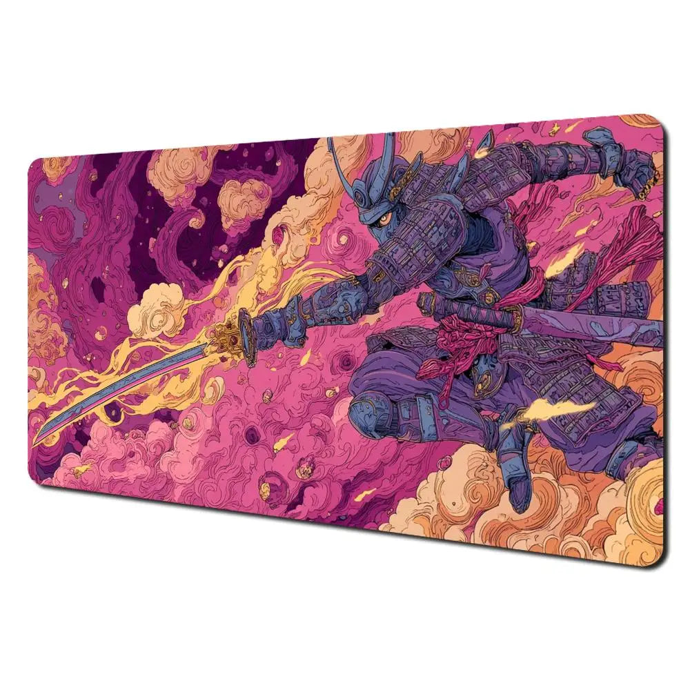 Cyberart Style Fantasy Samurai Design TCG Playmat Magic Card Battle Mat 35X60CM Tapete Magic Mat Non-Slip Durable Stitched Edge