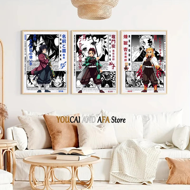 Anime Wall Art D-emon S-layer Japanese Manga Yoriichi Kokushibo Akaza Rengoku Poster Canvas Painting Wall Pictures Home Decor